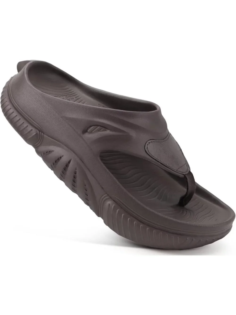 Men's Dark Brown Orthopaedic Foot bed Flip Flops Fabric Toe Post Beach Sandals